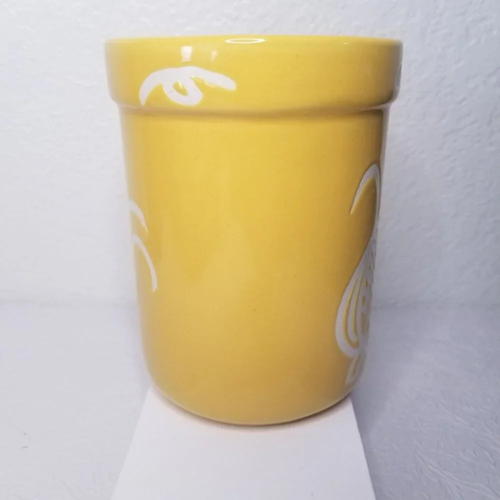 Vintage Yellow Ceramic Rustic Southwest Corn Cob Kitchen Utensil Holder Crock